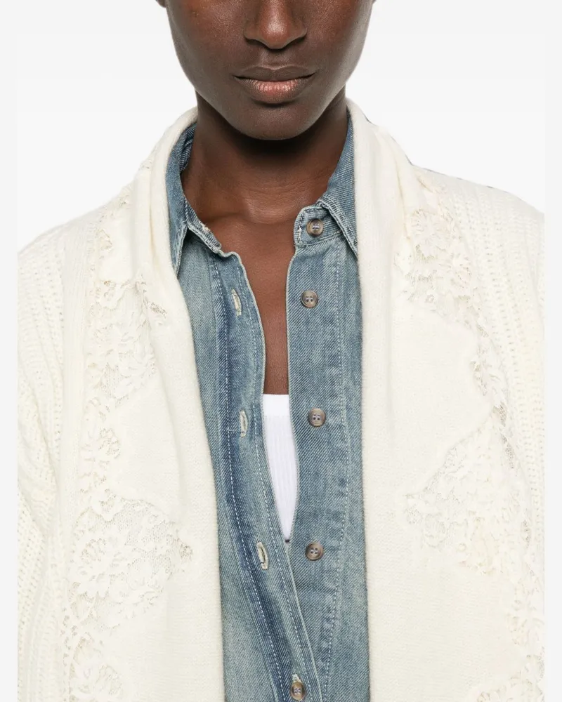 Ermanno Scervino Lace-Trim Ribbed Cardigan — White White