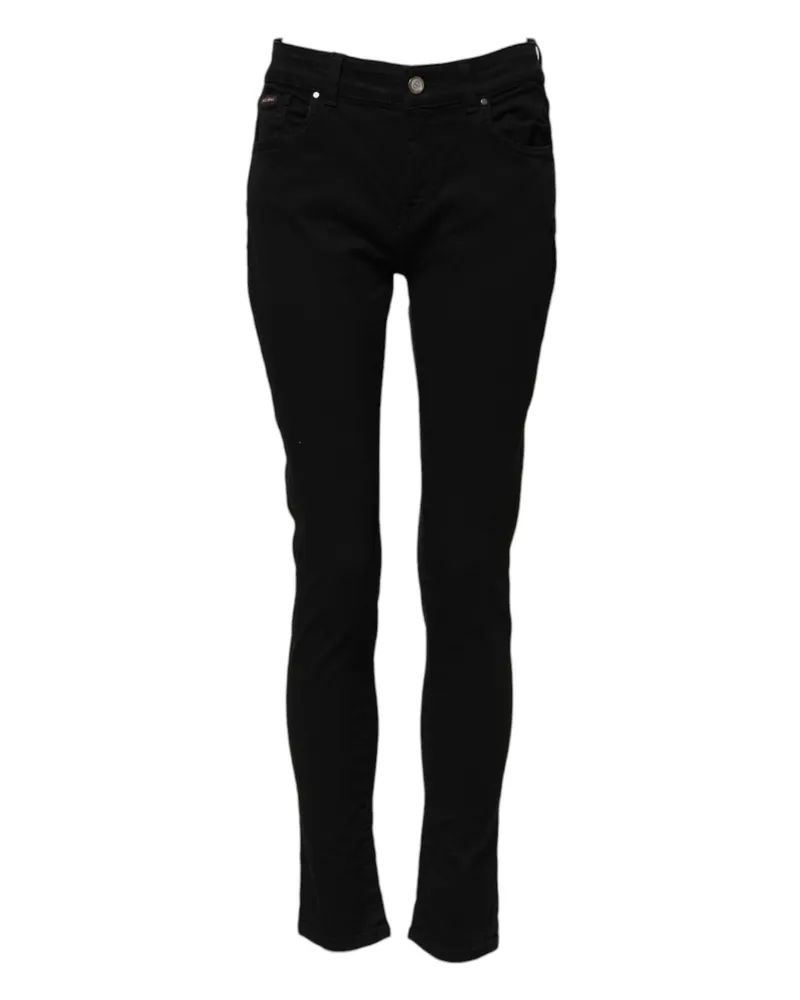 Dolce & Gabbana Women Black Cotton Logo Skinny Mid Waist Denim Jeans Elastane Clothing Black