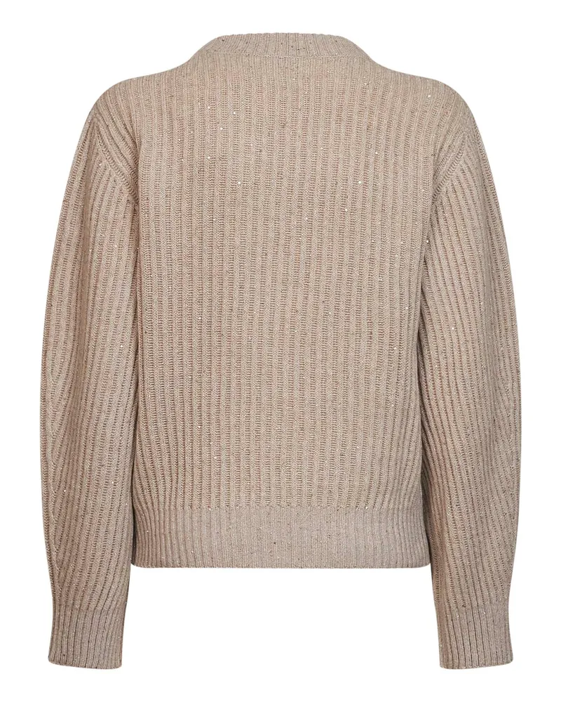 Brunello Cucinelli Women's Sweater Ribbed Crewneck Beige Cashmere Beige