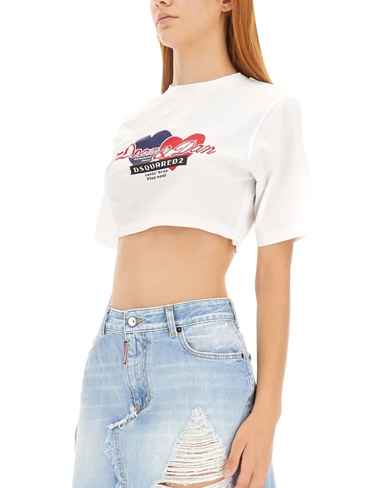Dsquared2 Cropped Fit Cotton T-Shirt — White White