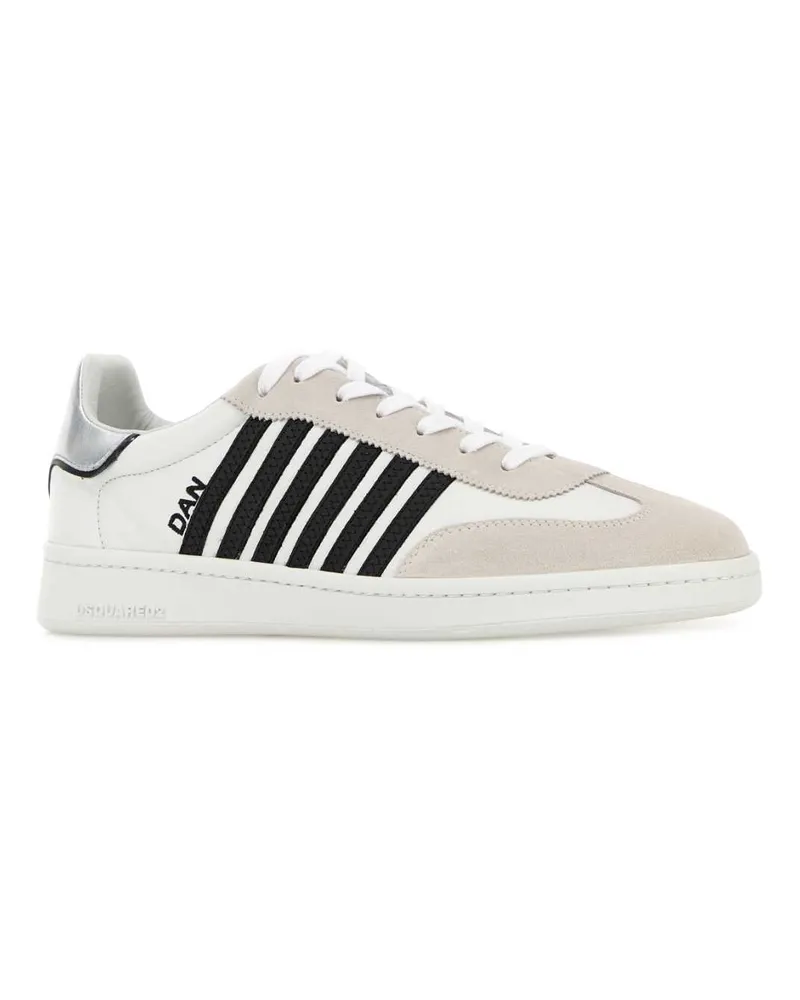 Dsquared2 Men's White Nappa Leather Boxer Sneakers Bianconeroargento White
