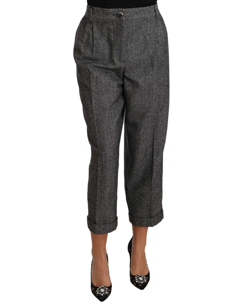 Dolce & Gabbana Women's Gray Wool Pleated Cropped Trouser Pants Polyester Cotton Gray