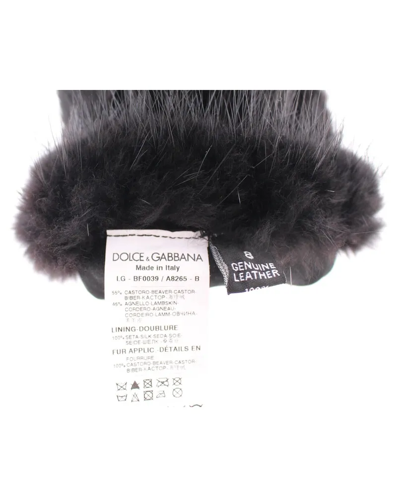 Dolce & Gabbana Women Black Beaver Fur Lambskin Leather Elbow Gloves Black