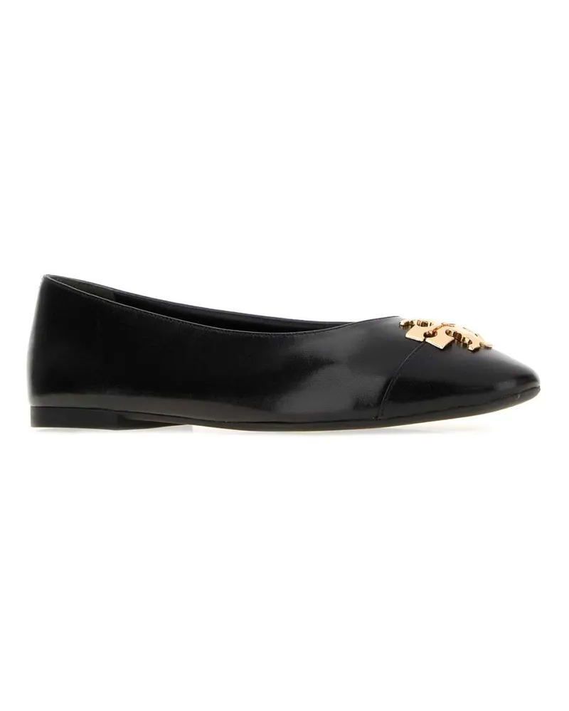 Tory Burch Women's Black Leather Charlie Ballerinas Ballerine Flat Shoes Black