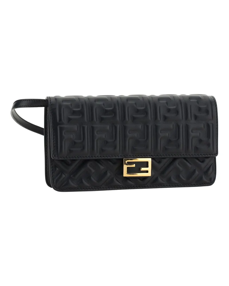 Fendi Women's Matisse Chain Wallet Nero+oro Soft Calf Leather Bos Taurus Beauty Cases Black