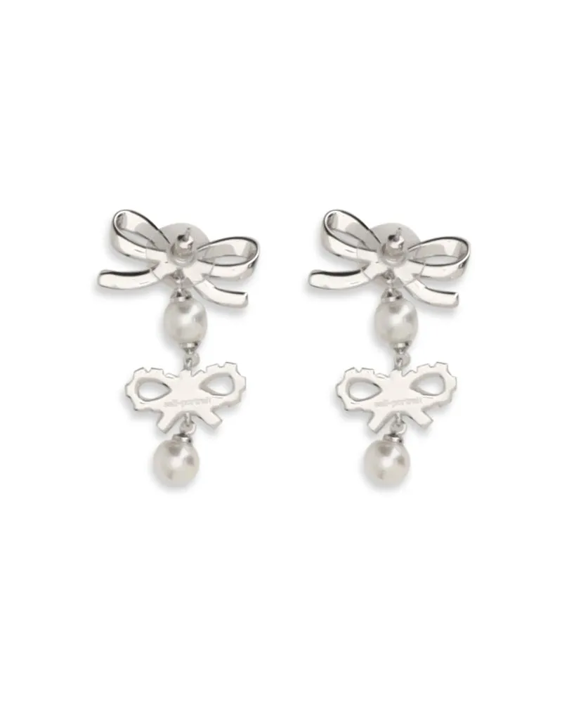 Self-Portrait Women's Earrings Double Bow Pearl Silver Brass Silver