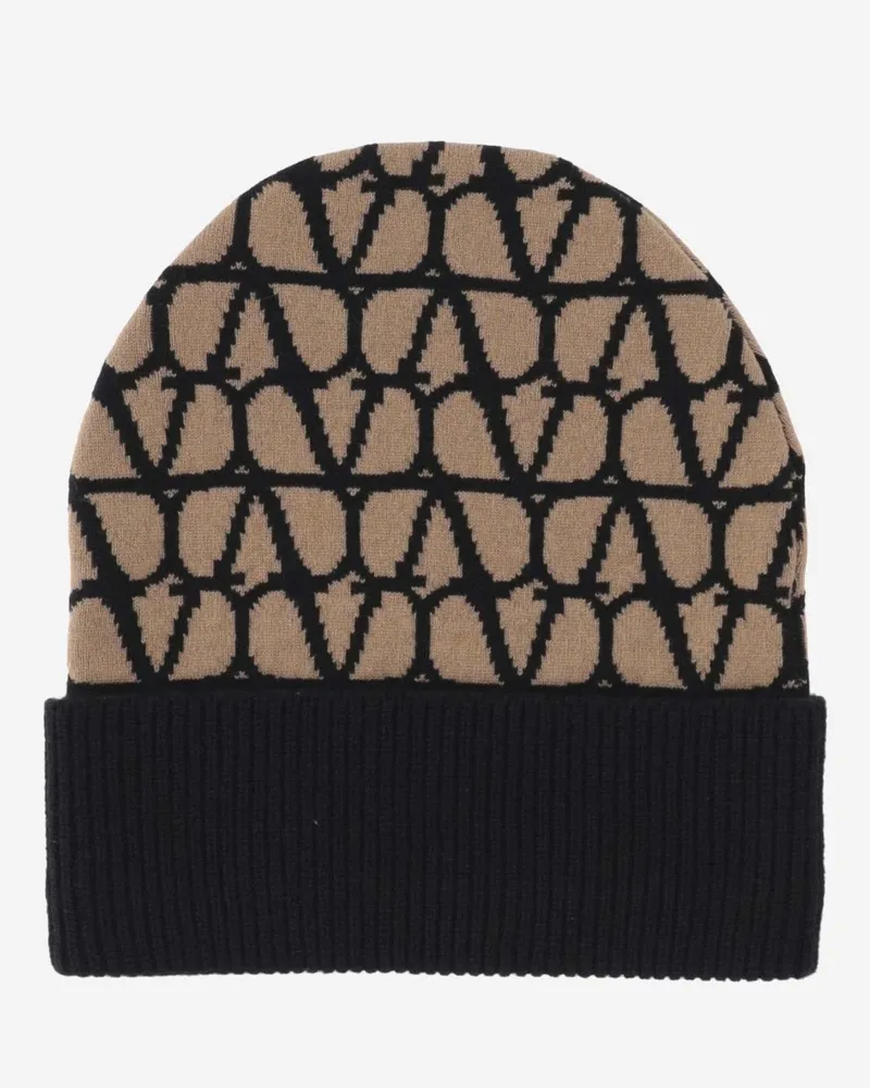 Valentino Garavani Women's Cashmere Knitted Beanie Toile Iconographe Camel Hat Camel