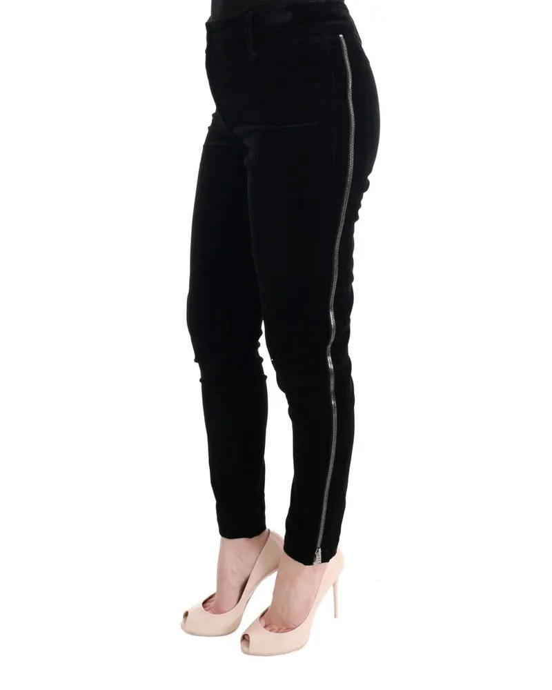 Ermanno Scervino Women Black Viscose Blend Velvet Cropped Pants Black