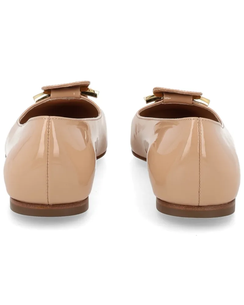 Ferragamo Gancini-Embellished Calf Leather Ballet Flat — Beige Beige