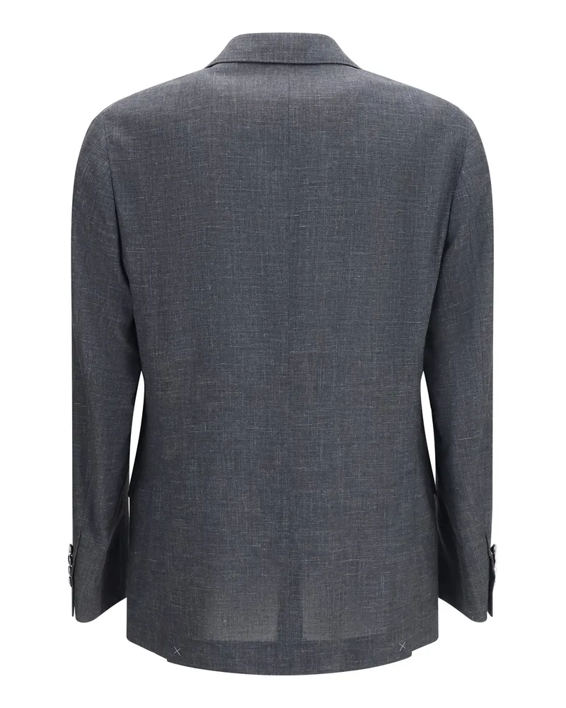 Brunello Cucinelli Men's Deconstructed Jacket Flame-Textured Wool, Silk, And Linen Grigio Scuro Gray