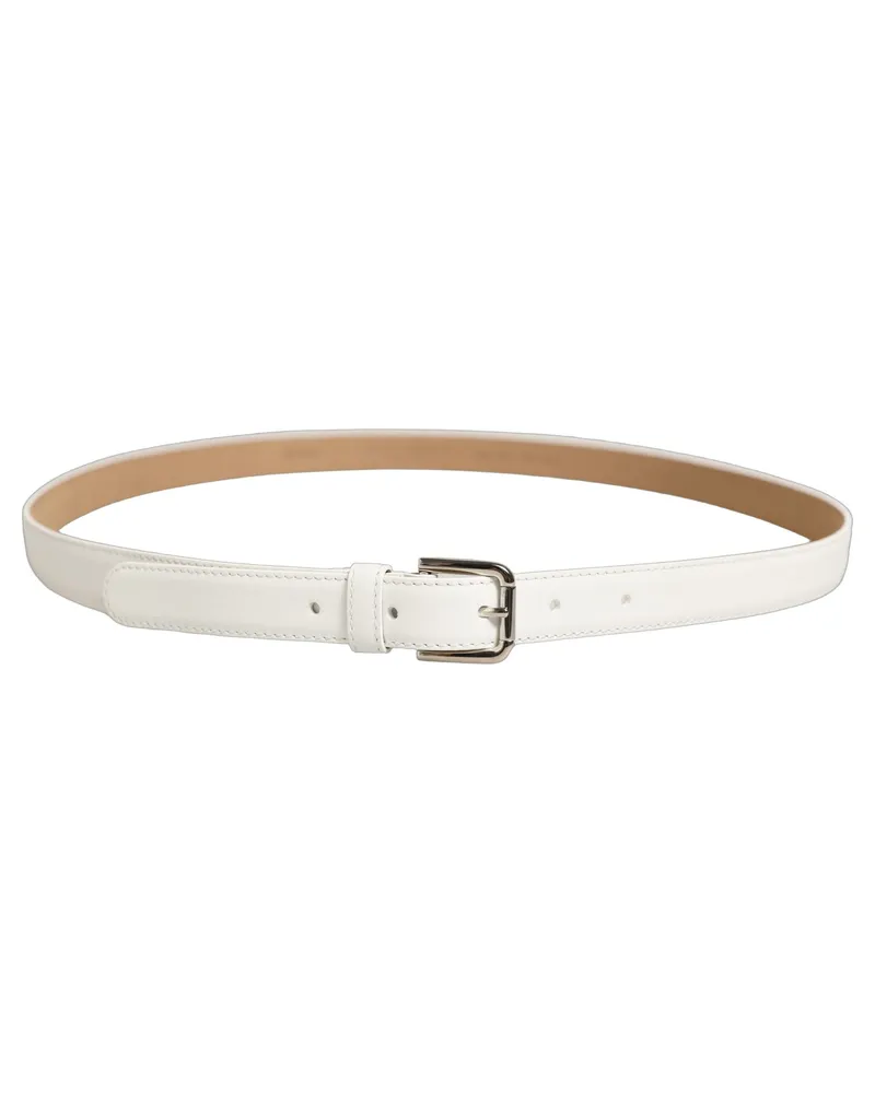 Dolce & Gabbana Silver Tone Metal Buckle Belt — White White