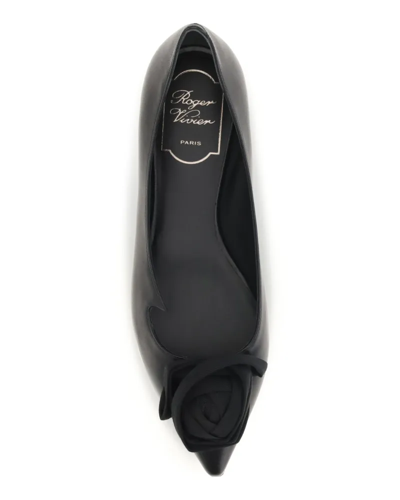 Roger Vivier Women's Ballerina Shoes Rose Vivier Suede Black Goatskin (hircus Goatskin Black