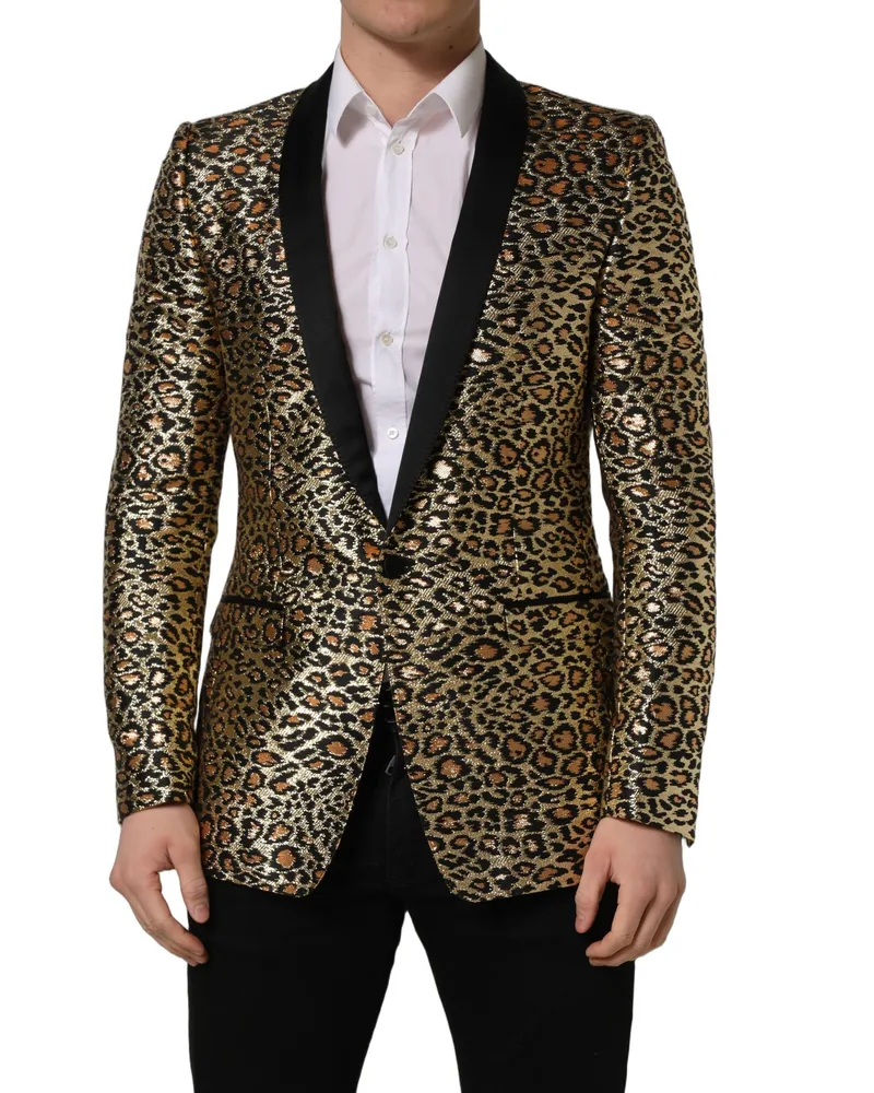 Dolce & Gabbana Gold Leopard Single Breasted Men Coat Jacket Clothing Black