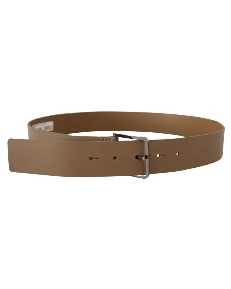 Dolce & Gabbana Men's Beige Calf Leather Wide Silver Metal Belt Beige