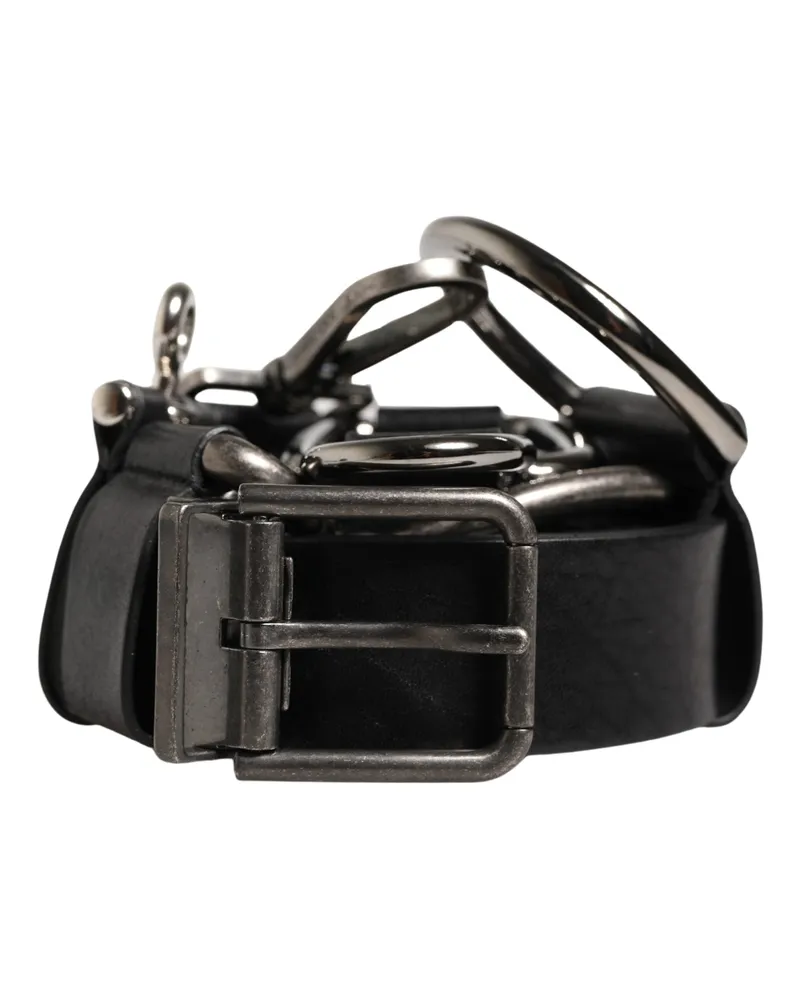 Dolce & Gabbana Men's Black Calf Leather Silver Metal Buckle Belt Black
