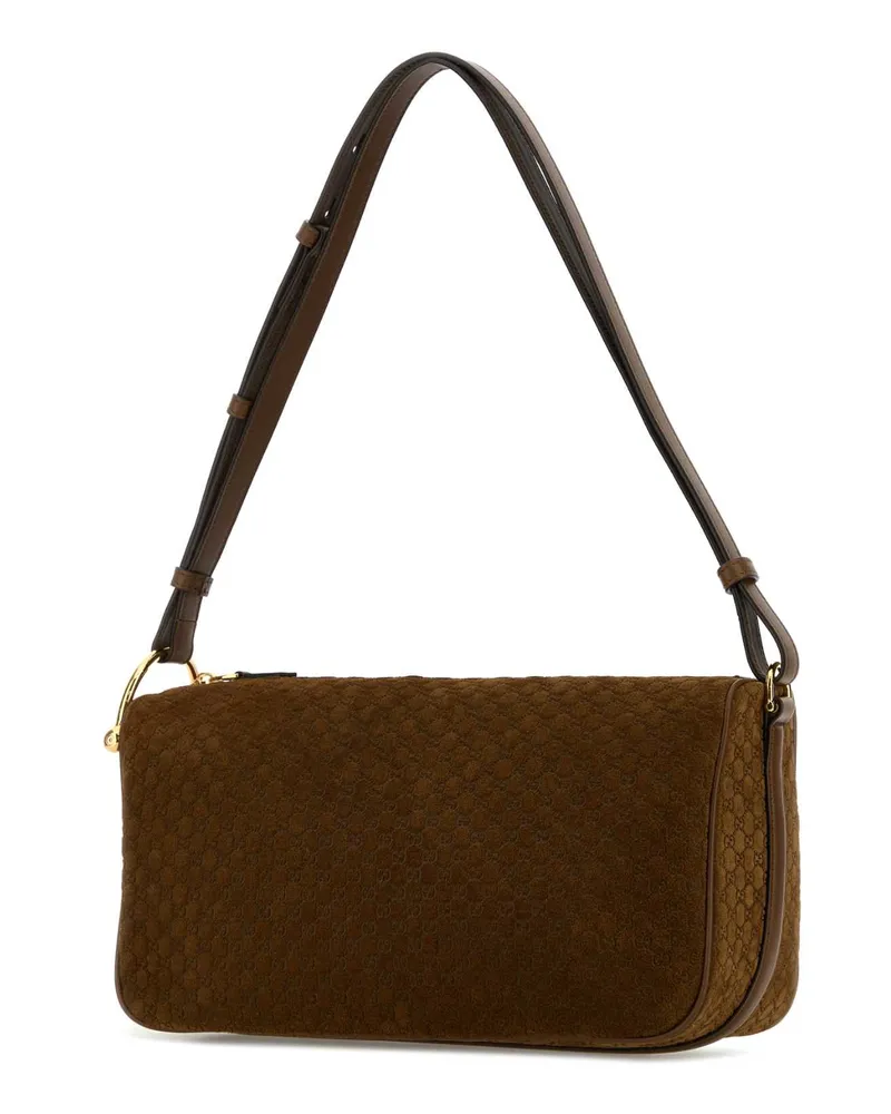 Gucci Women's Caramel Suede Medium  Half Horsebit Shoulder Bag Pepperbrownpepbr Calf Skin Borse A Tracolla Brown