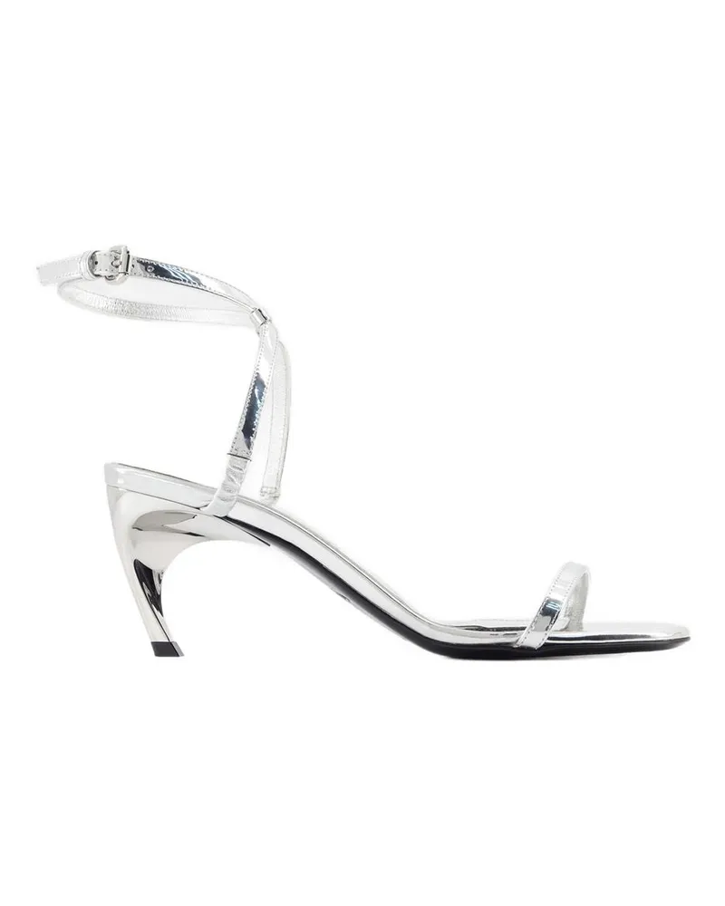 Alexander McQueen Women's Seal Heeled Sandal Silver Calfskin Heels Silver