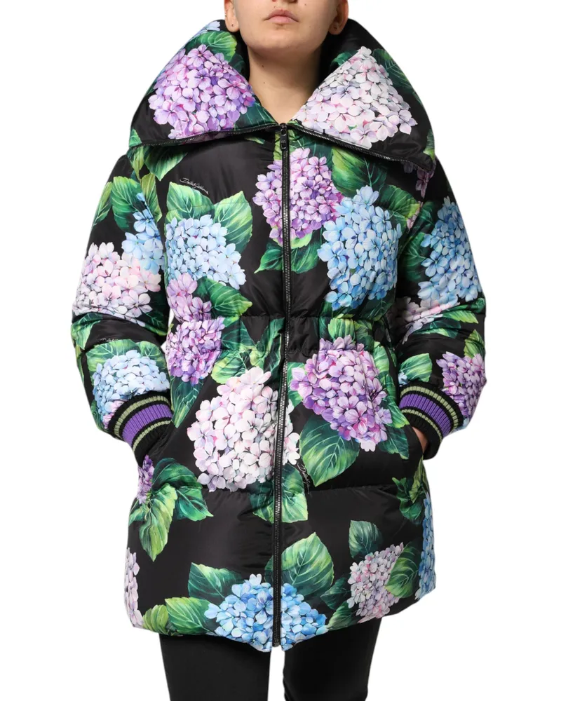 Dolce & Gabbana Women Multicolor Floral Print Puffer Quilted Jacket Polyester Clothing Black