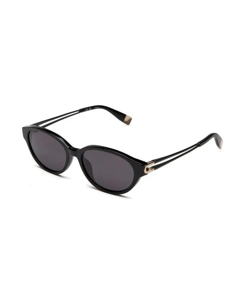 Furla SFUB31 Oval Acetate Frame Sunglasses — Black Black