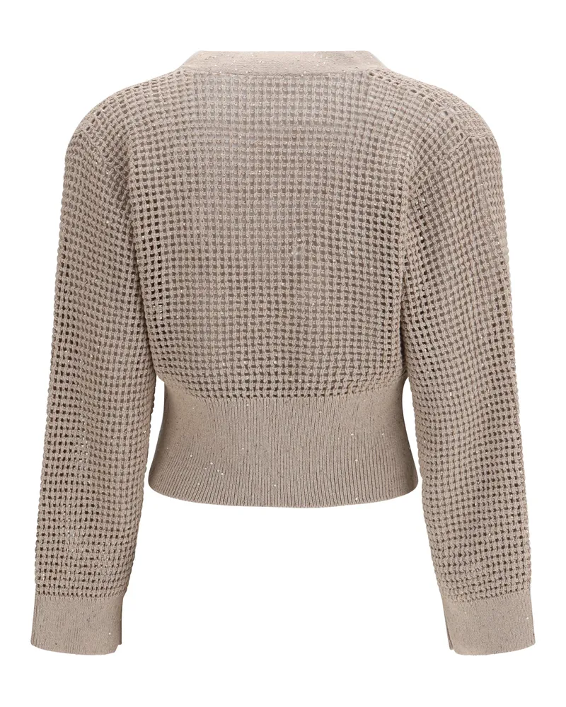 Brunello Cucinelli Women's Sequined Mesh Cardigan Deserto Cotton; Polyester Sweater Beige