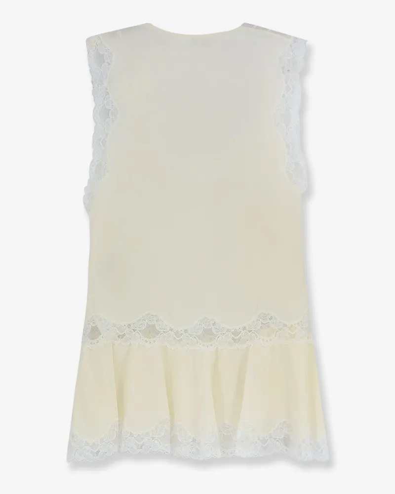 Chloé Women's Silk Top With Lace Inserts White T-Shirts & Jerseys White