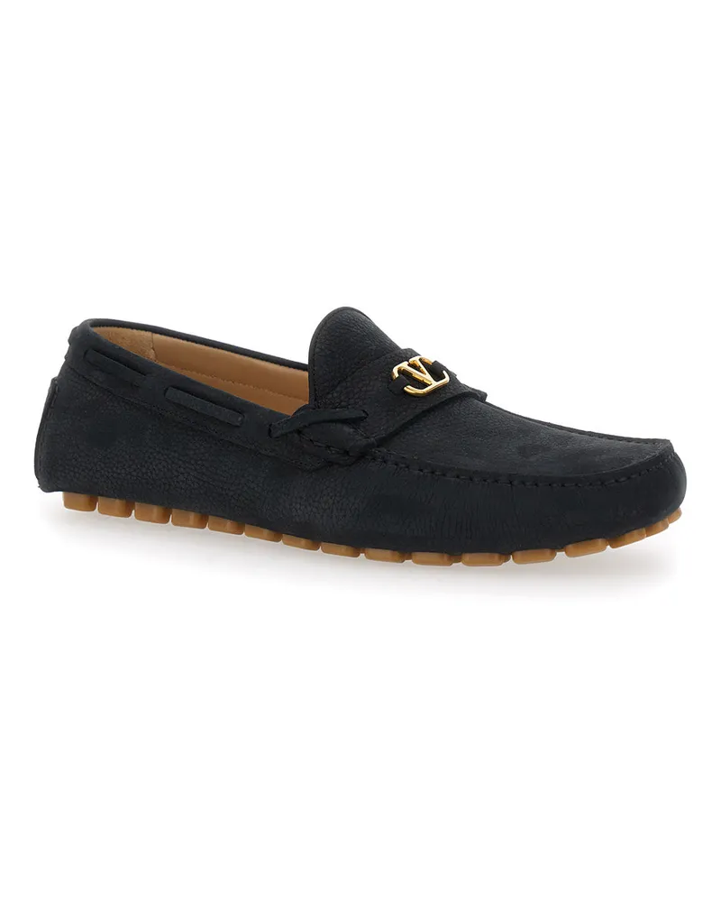 Valentino Garavani Men's Black Suede Loafers With Vlogo Plaque Calf Black