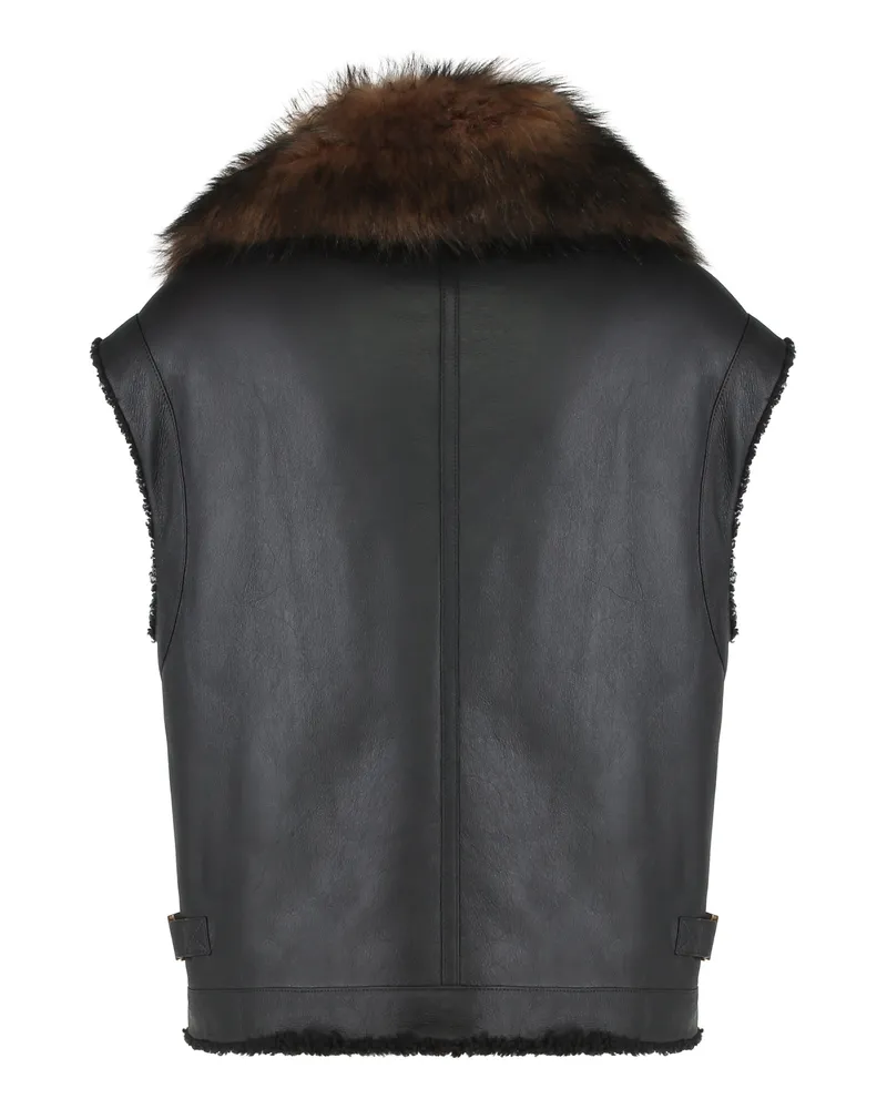 Fendi Women's Sheepskin Gilet Black Nappa Lamb Leather Shearling Jackets Black