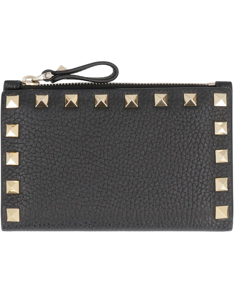 Valentino Garavani Women's Valentino Rockstud Leather Card Holder Black Calf Wallets & Purses Black