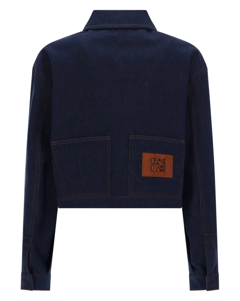 Fendi Embroidered Logo Cotton Denim Denim Jacket — Blue Blue