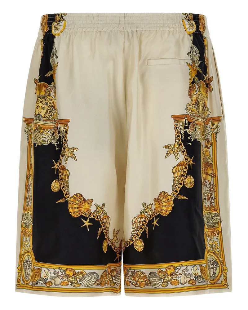 Versace Coral Theatre Print Silk Twill Bermuda Shorts — Cream Cream