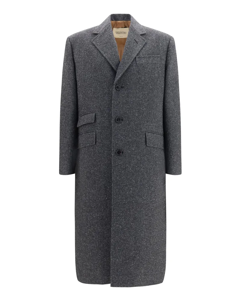 Valentino Garavani Men's Long Single-Breasted Coat, Grey Melange Melange-White-Light Blue-Beige Melange/white/light Blue/beige Gray