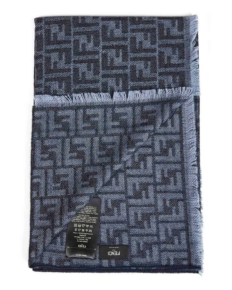 Fendi Men's Scarf Ff Wool Denim Blue Scarfs Blue