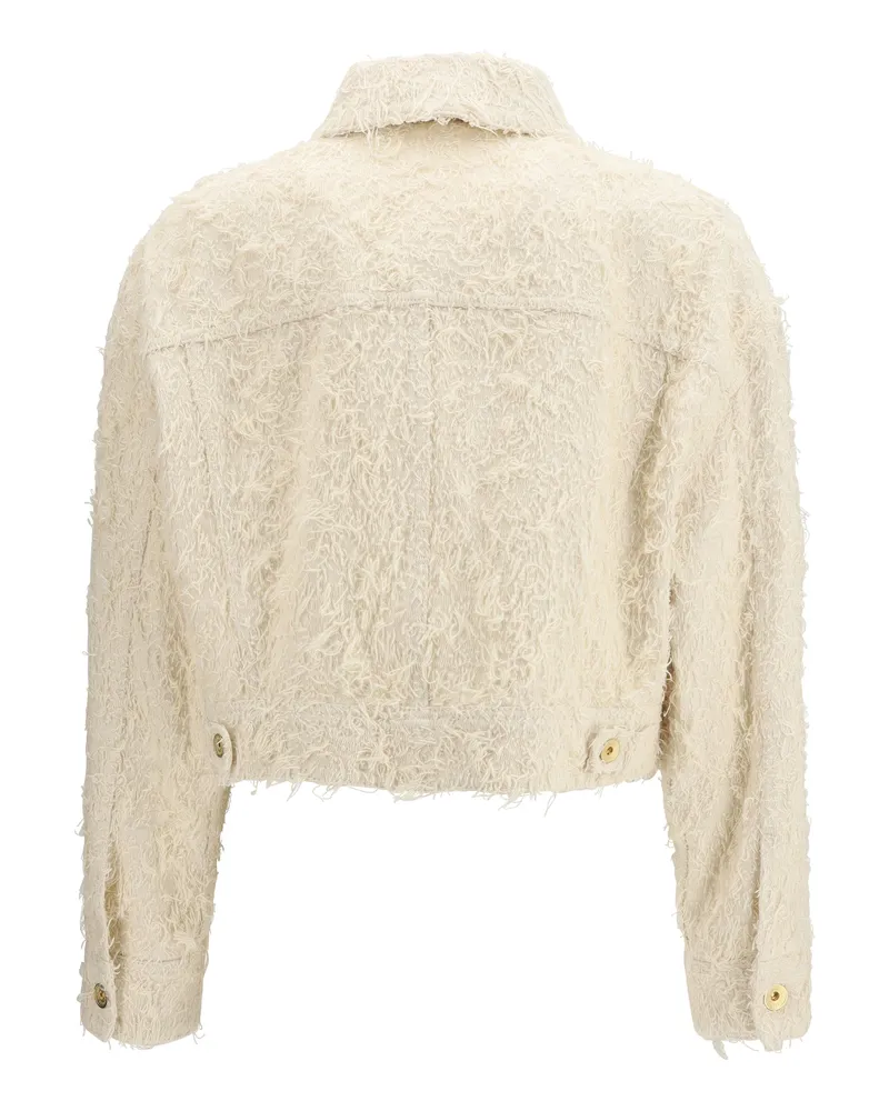 Brunello Cucinelli Women's Fuzzy Dyed Denim Outerwear Jacket With Monili Ecru Cotton Ecru Beige