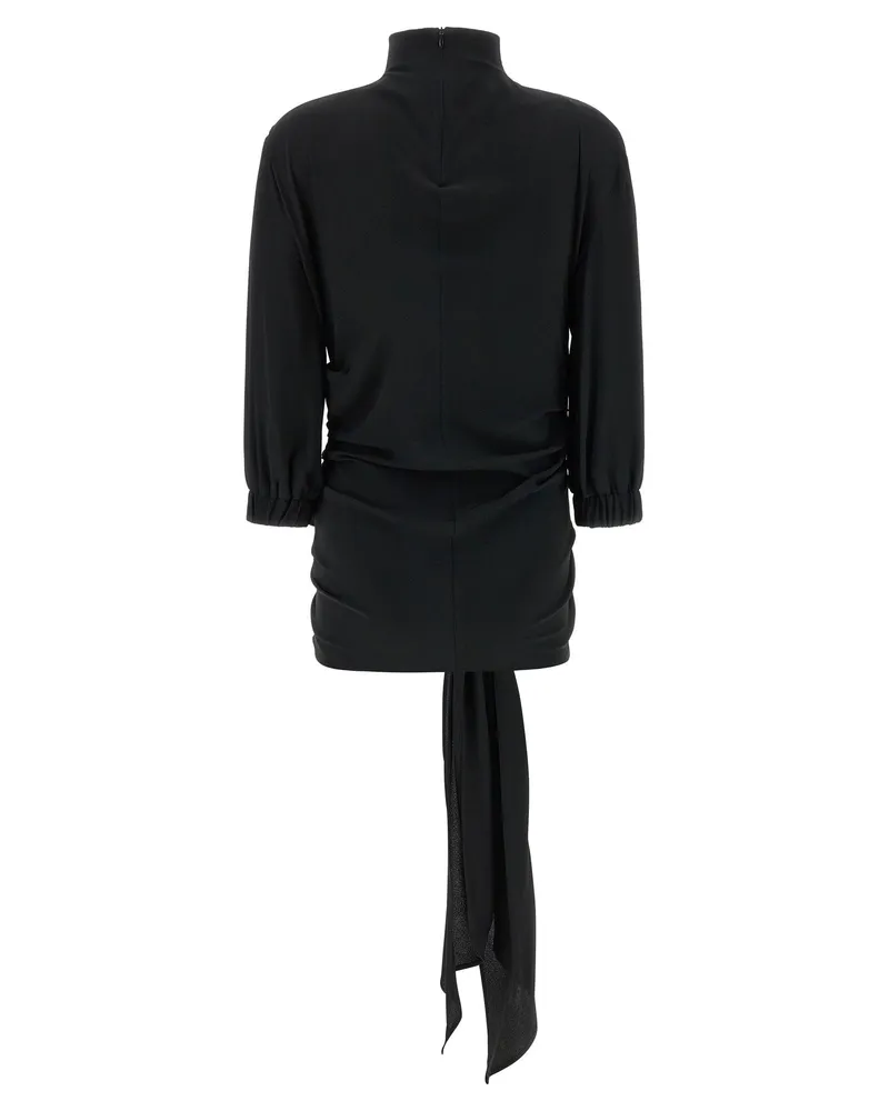 ATTICO Silk-Blend Crepe with Sash Waist Blouse — Black Black