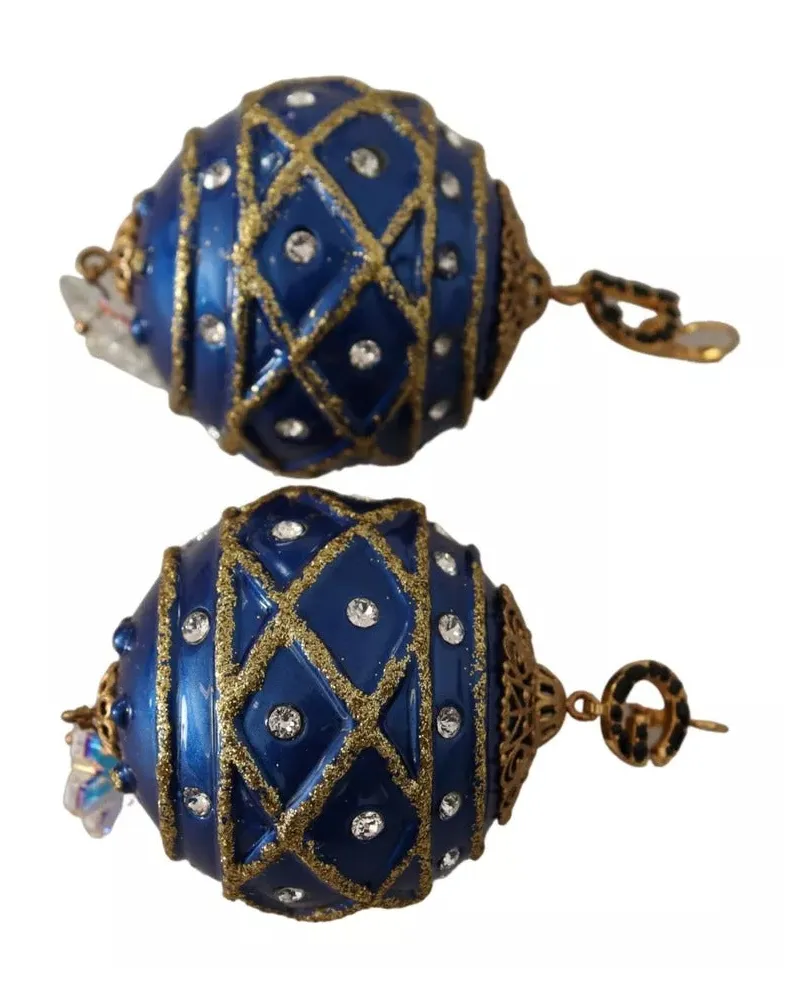 Dolce & Gabbana Women's Gold Brass Blue Christmas Ball Crystal Hook Jewelry Earrings Glass Blue
