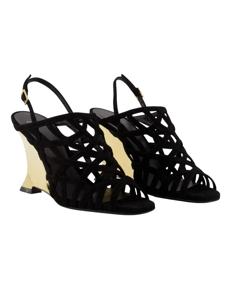 Balmain Caged Suede Wedge Sandal — Black Black