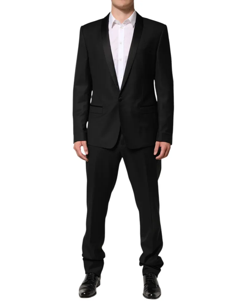 Dolce & Gabbana Black Wool Men Single Breasted 2 Piece Suit Virgin Silk Polyester Black