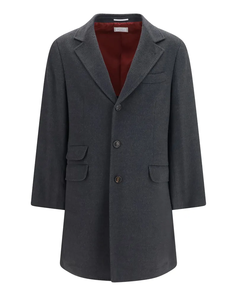 Brunello Cucinelli Men's Cashmere Coat Charcoal (capra Hircus Gray