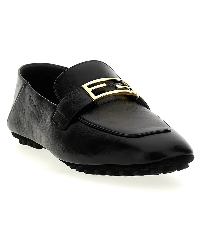 Fendi Women's Black Lamb Leather Slip-On Loafers Black