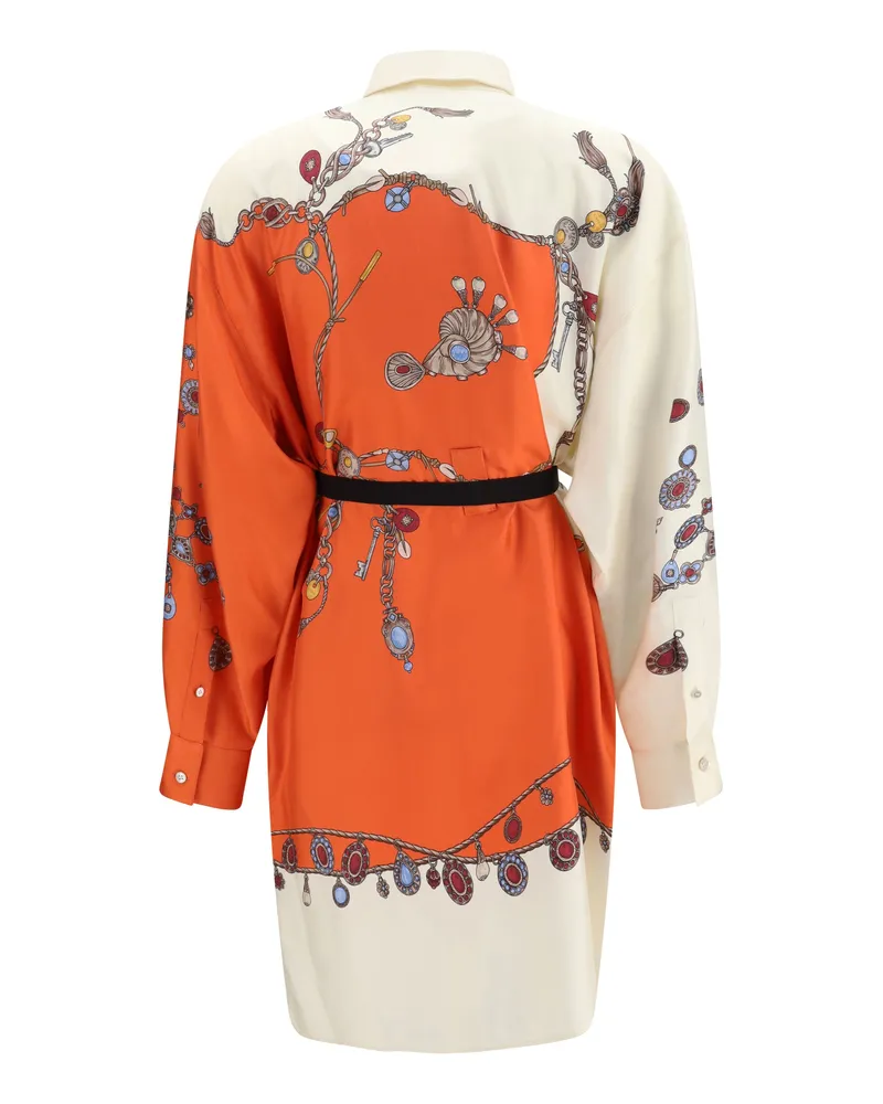 Versace Women's Printed Silk Shirt Mini Dress Orange+white+gold Orange
