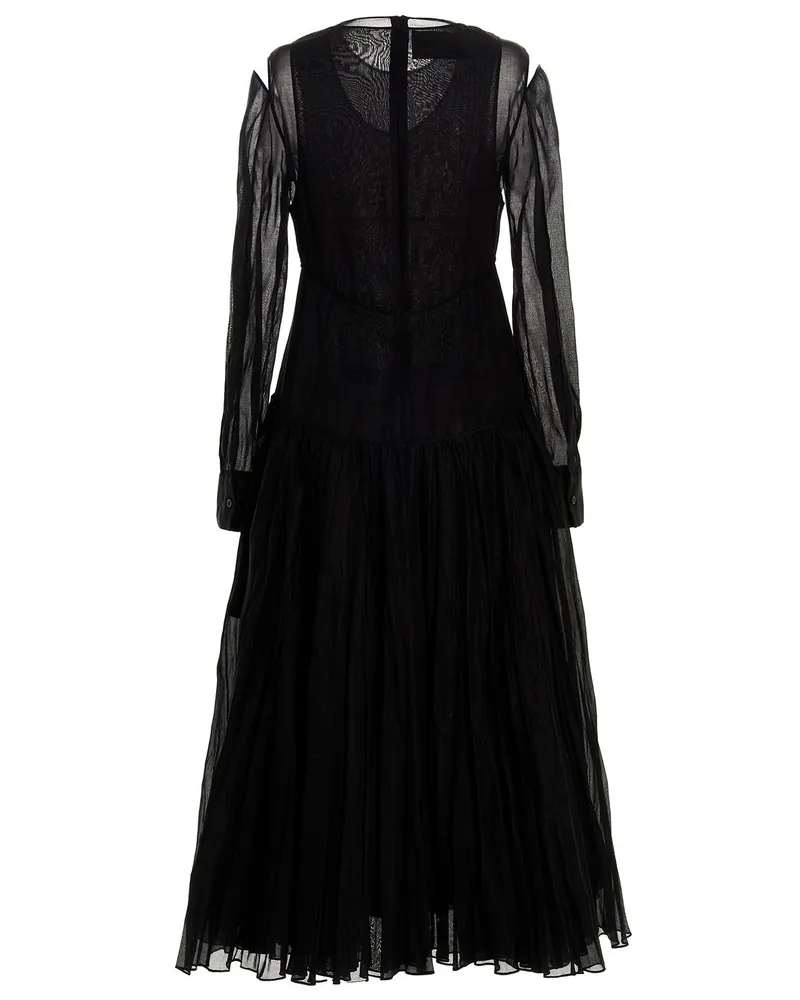 Jil Sander Pleated Chiffon Dress — Black Black