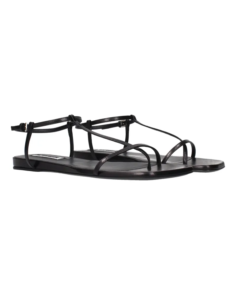 Jil Sander Leather T-Strap Sandals — Black Black