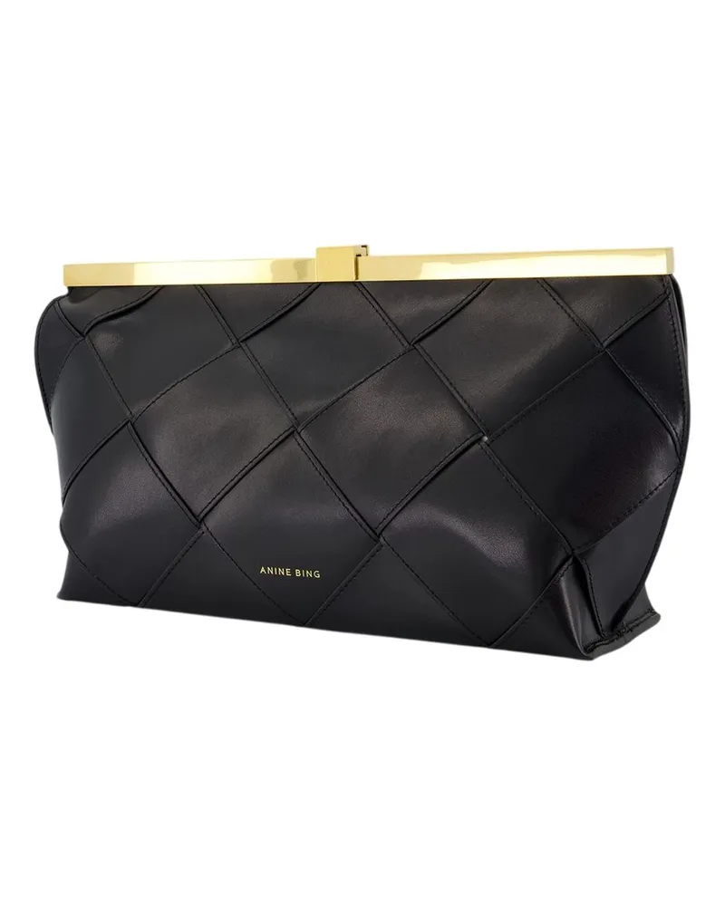 Anine Bing Calfskin Leather Clutch — Black Black