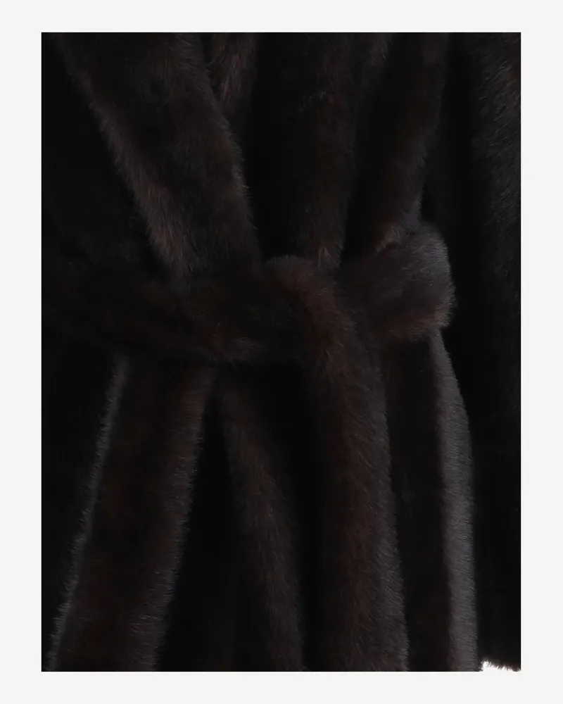 FRANKIE Shop Women Faux Fur Belted Coat Dark Brown Polyester Brown
