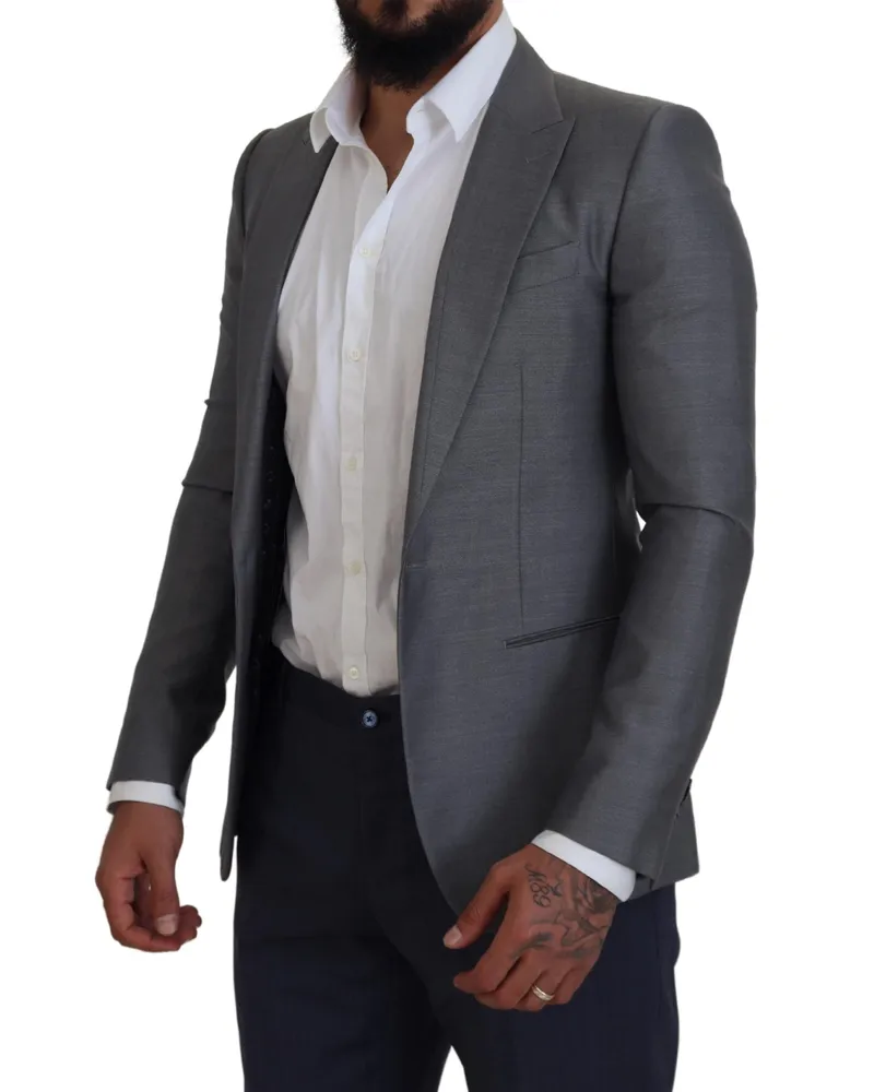Dolce & Gabbana Men Gray Wool Silk Slim Fit Jacket Blazer Clothing Gray