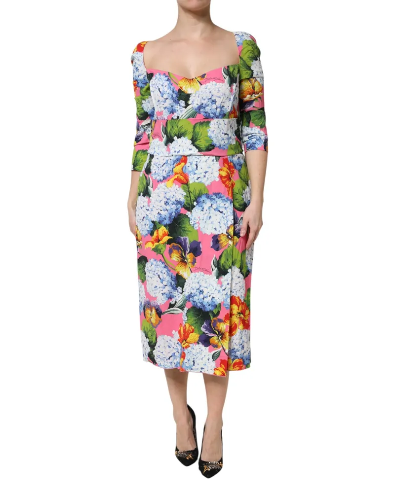 Dolce & Gabbana Women's Multicolor Floral Pleated Sheath Midi Dress Viscose Elastane Multicolor
