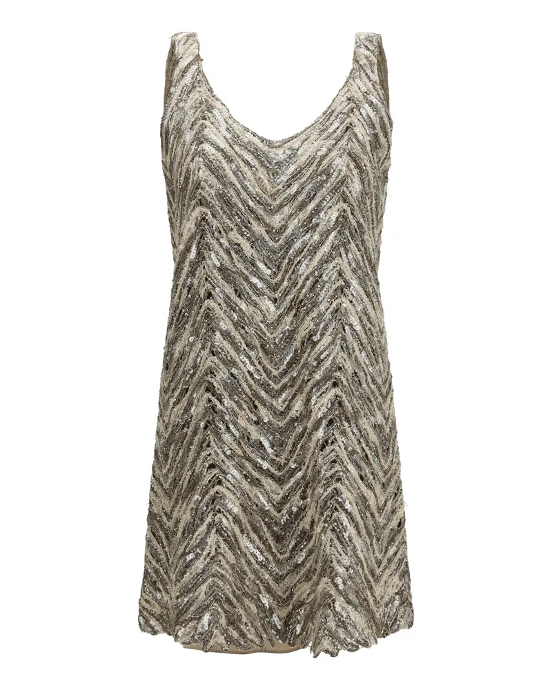 Brunello Cucinelli Herringbone Sequin Dress — Brown Brown