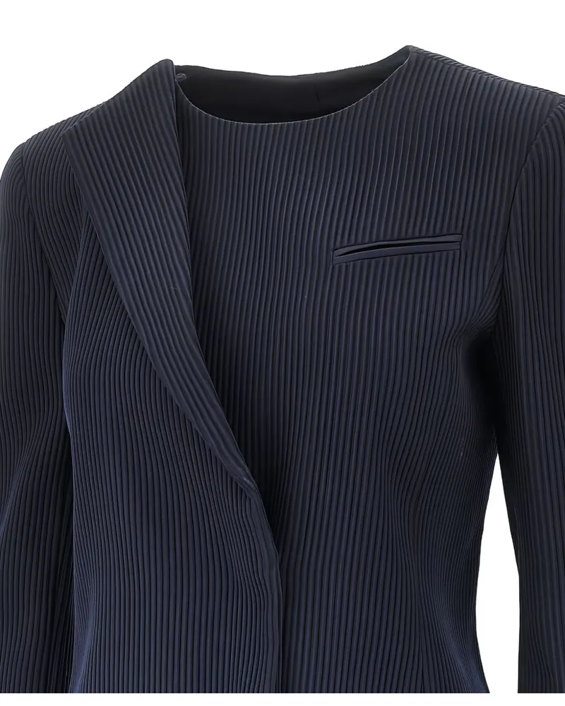 Emporio Armani Pinstriped Wool Blazer — Navy Navy