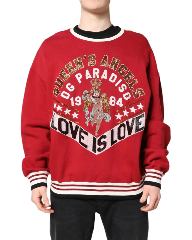 Dolce & Gabbana Men's Red Sequin Knit Pullover Sweatshirt Sweater Cotton Polyester Clothing Red