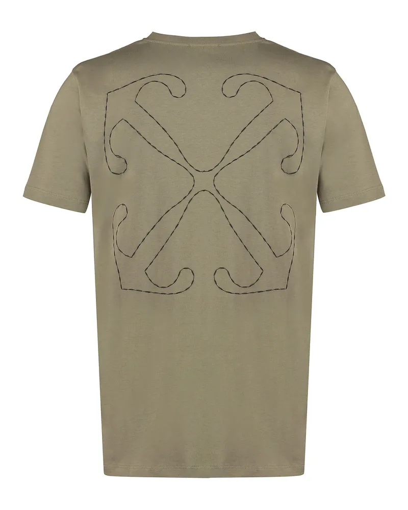 OFF-WHITE Men Cotton Crew-Neck T-Shirt With Back Embroidery Green T-Shirts And Polos Green